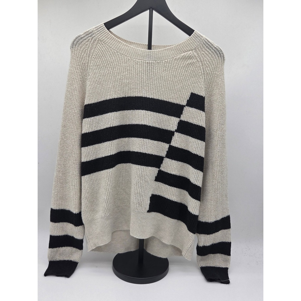 Love Ellie Women's L Cream Black Striped Knit Crewneck Sweater 101-791